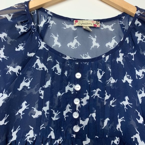 SPEECHLESS Horse Print Sheer Blouse - Picture 2 of 5